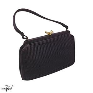 Vintage Coblentz Original Purse Dark Blue Pleated Satin Handbag 9x7"- Hey Viv